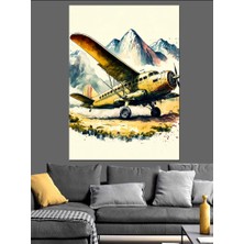 Tek Kanatlı Tek Motorlu Yolcu Uçak Dekoratif Kanvas - Mdf Ahşap Tablo