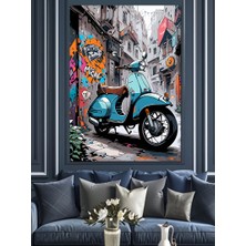 Mavi Scooter Motor Dekoratif Kanvas - Mdf Ahşap Tablo