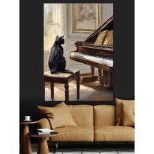 Piyano ve Kedi Dekoratif Kanvas - Mdf Ahşap Tablo