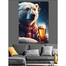 Bira Içen Kutup Ayısı Dekoratif Kanvas - Mdf Ahşap Tablo