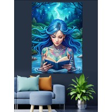 Mavi Saçlı Kız Dekoratif Kanvas - Mdf Ahşap Tablo