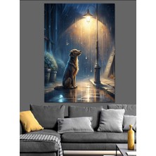 Sokak Lambası ve Köpek Dekoratif Kanvas - Mdf Ahşap Tablo