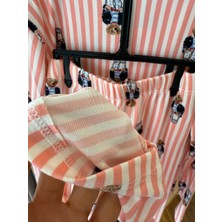 Baby Babyaden Teddy Çizgili Pembe / Mavi Pamuklu Viskon Yumuşacık Önden Düğmeli Kız Erkek Pijama Takımı