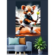 Tenis Oynayan Yavru Aslan Dekoratif Kanvas - Mdf Ahşap Tablo