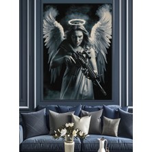 Silahlı Melek Dekoratif Kanvas - Mdf Ahşap Tablo
