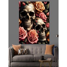 Kurukafalar ve Çiçekler Dekoratif Kanvas - Mdf Ahşap Tablo