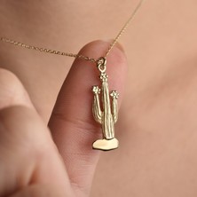 Nox Jewelry 14 Ayar Altın Mikron Kaplama Kaktüs Figürlü Kolye – Minimal Doğa Temalı Tasarım - CN00440