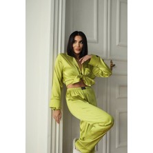 Ipek Saten Pijama Yağ Yeşili - Xl