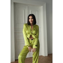 Ipek Saten Pijama Yağ Yeşili - Xl
