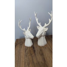2 Li Set Geyik Figürlü Modern Dekoratif Hediyelik Biblo Kemik Beyazı 22 cm /19 cm  Gizzstore Home