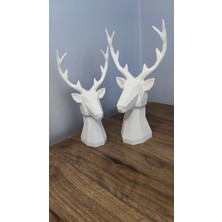 2 Li Set Geyik Figürlü Modern Dekoratif Hediyelik Biblo Kemik Beyazı 22 cm /19 cm  Gizzstore Home