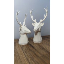 2 Li Set Geyik Figürlü Modern Dekoratif Hediyelik Biblo Kemik Beyazı 22 cm /19 cm  Gizzstore Home