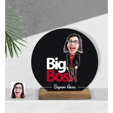 Kişiye Özel Kadın Big Boss Karikatürlü Yuvarlak Ahşap Biblo-2