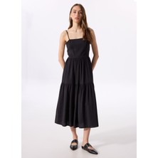 Siyah Kadın Kare Düz Elbise M5SL-ELB1212