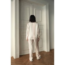 Ipek Saten Pijama Çizgili Xl - Ekru