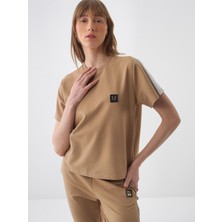 Xint Kadın Camel Pamuk Dokulu Regular Fit Tişört