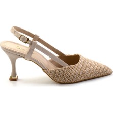 Bambi Bej Keten  Kadın Klasik Topuklu Ayakkabı K01823123418