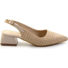 Bambi Bej Keten  Kadın Klasik Topuklu Ayakkabı K01823123318