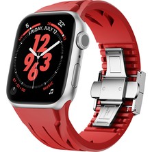 Zore Apple Watch 10 46MM KRD-127 Metal Tokalı Silikon Kordon-Kırmızı