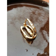 Gold Zirkon Taş Süslemeli J Model Kadın Şık Halka Küpe