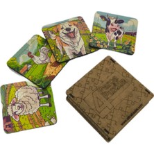 Eğitici & Öğretici Çiftlik Hayvanları 4 Parça 4 Adet Ahşap Puzzle Yapboz Seti
