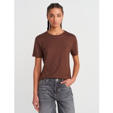 31791 Bisiklet Yaka T-Shirt-Açık Kahve