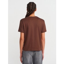 31791 Bisiklet Yaka T-Shirt-Açık Kahve