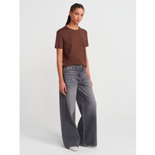 31791 Bisiklet Yaka T-Shirt-Açık Kahve