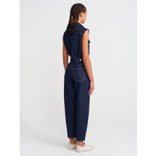Dilvin 71804 Kolsuz Uzun Denim Tulum-Lacivert