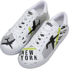 Kadın Vegan Deri Beyaz Sneakers - New York Ticket Tasarım