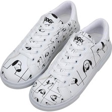 Kadın Vegan Deri Beyaz Sneakers - I Woof You Tasarım