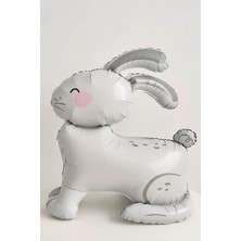 Patladı Gitti Gri 3D Büyük Boy Tavşan Folyo Balon 85 cm x 62 cm Çocuk Doğum Günü