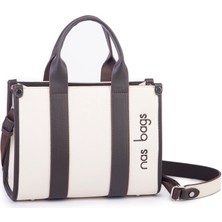 Nas Bag Kadın Mini Tote Suni Deri El ve Omuz Çantası Krem Kahve Lacst