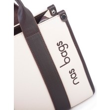Nas Bag Kadın Mini Tote Suni Deri El ve Omuz Çantası Krem Kahve Lacst