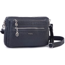 Nas Bag Günlük Çok Gözlü Çanta (En: 26 cm  ; Boy:17 Cm) Siyah Gofraj