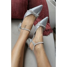  10 1754 Topukla Kadın Bilekden Bağlamalı Taşlı Kalın Topuklu Abiye Ayakkabı