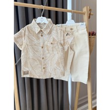 Babyaden Yaprak Desenli Keten Gömlek , Beli Ayarlamalı Coton Pantolon Doğum Günü Erkek Çocuk Takım