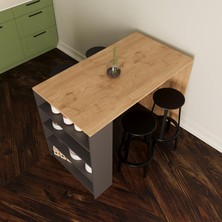 Bimossa Pablo L4920 Bar Masası 120  cm  Sepet Ahşap Beyaz 4 Raflı Açık Depolamalı Oturmalı Modern Mutfak Masası