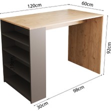 Bimossa Pablo L4920 Bar Masası 120  cm  Sepet Ahşap Beyaz 4 Raflı Açık Depolamalı Oturmalı Modern Mutfak Masası