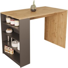 Bimossa Pablo L4920 Bar Masası 120  cm  Sepet Ahşap Beyaz 4 Raflı Açık Depolamalı Oturmalı Modern Mutfak Masası