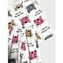 Aliş Kids Kız Çocuk Pamuklu Beyaz Kedi Desenli Kısa Kollu Şortlu Yazlık Pijama Takımı
