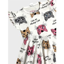 Aliş Kids Kız Çocuk Pamuklu Beyaz Kedi Desenli Kısa Kollu Şortlu Yazlık Pijama Takımı
