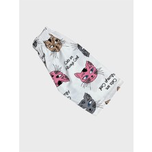Aliş Kids Kız Çocuk Pamuklu Beyaz Kedi Desenli Kısa Kollu Şortlu Yazlık Pijama Takımı