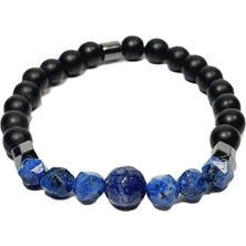 JTSS25DOB1507 10 mm Akik 8 mm Ceyt Onyx Hematit Mavi Siyah Janti Doğaltaş Bileklik