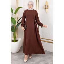 MecModest Yanları Bağcıklı Elbise Kahverengi