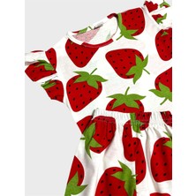 Aliş Kids Kız Çocuk Pamuklu Beyaz Çilek Desenli Kısa Kollu Şortlu Yazlık Pijama Takımı