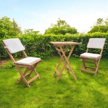 Kapella Katlanır Ahşap Bistro Set  Bahçe Masa Seti Minder Hediyeli 50*50