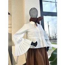 Henza Kolları Pileli Gömlek Beyaz
