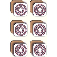 6'lı Mandala Desen Ahşap Baskılı Bardak Altlığı