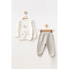 Aziz Bebe Erkek Bebek Kuzu Desenli Sweatshirt Pantolon 2 'li Alt Üst Bebek Takımı 3 Ay - 18 Ay